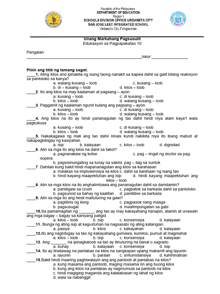 First Periodical Test Esp 10 | PDF