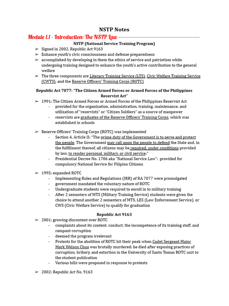 NSTP Midterm Notes | PDF | Social Science
