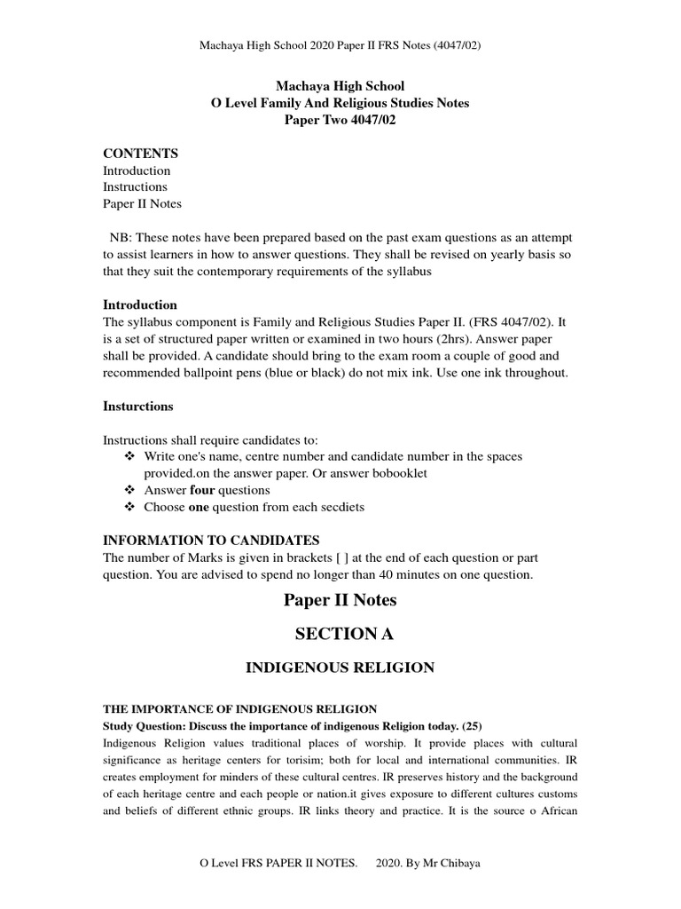 2020 O Level FRS Notes and Exam Guide | PDF
