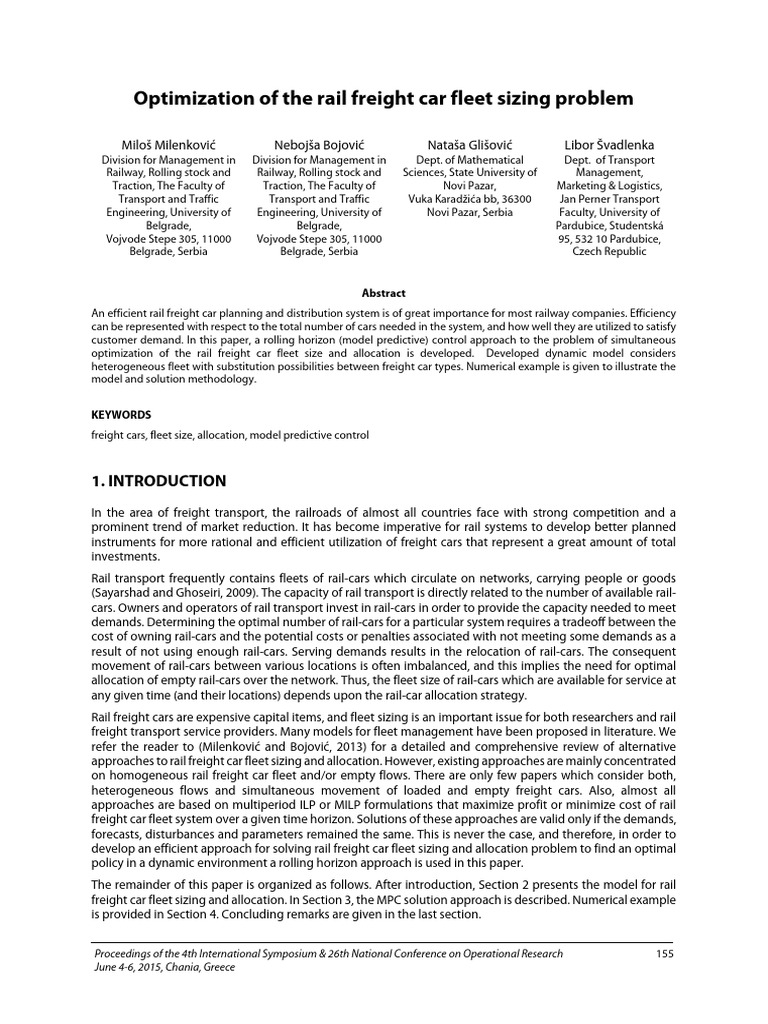 Optimization of The Rail Freight Car Fleet Sizing Problem | PDF ...