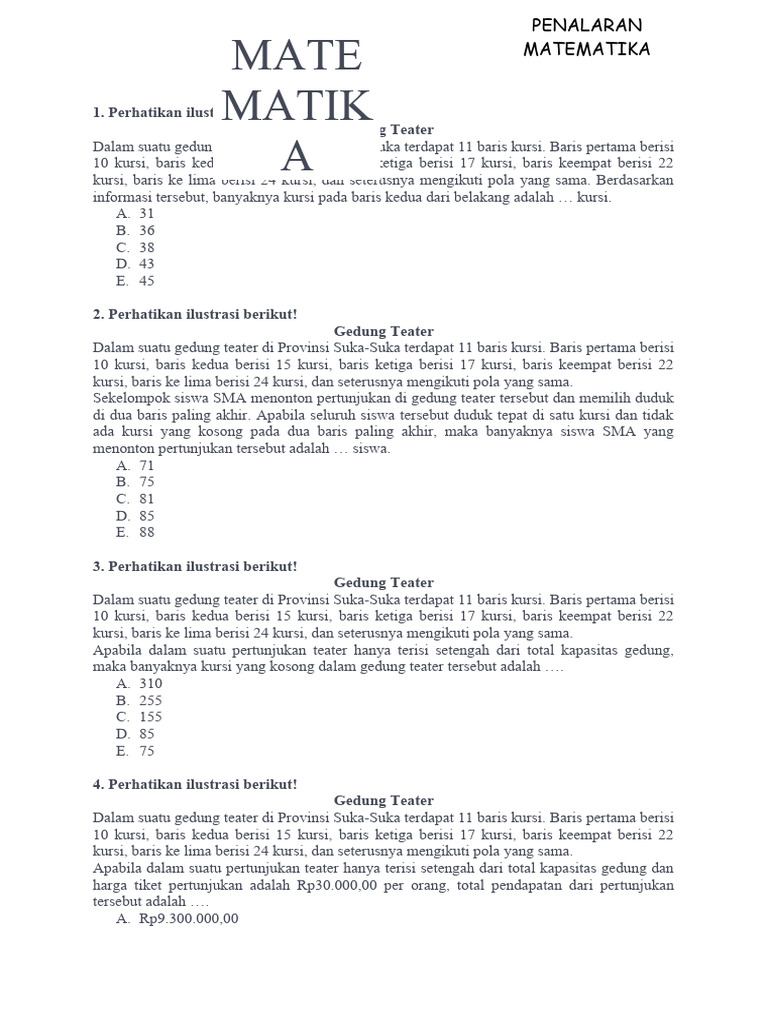 Soal Penalaran Matematika Dan Pembahasannya Pdf