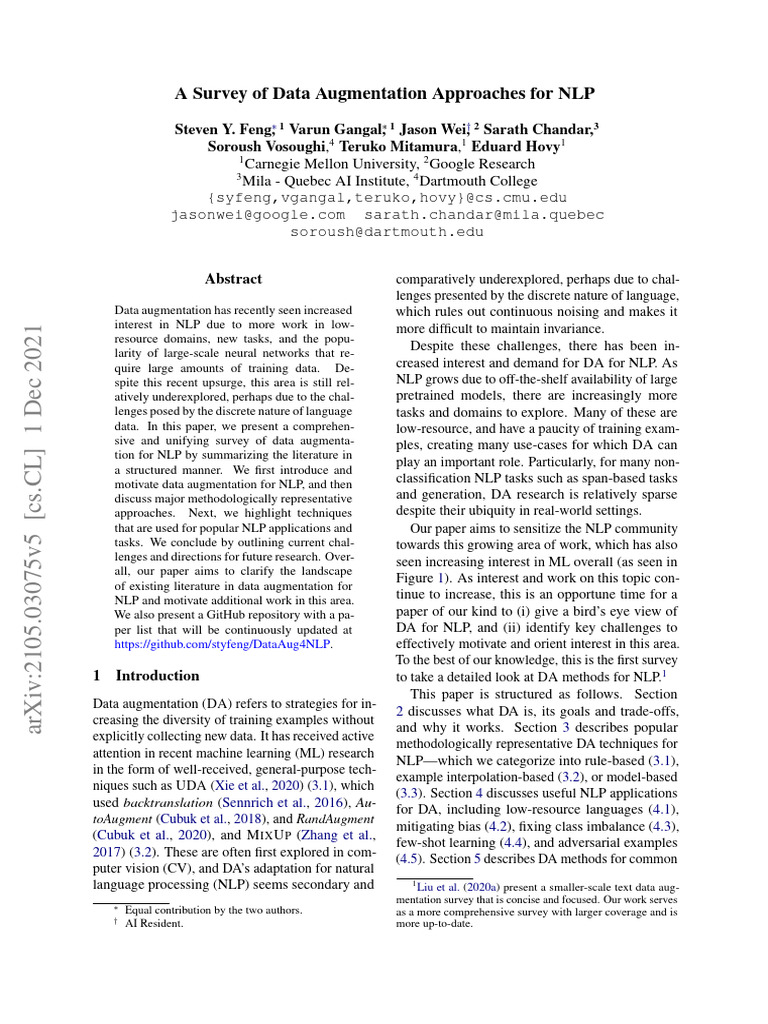 Data Augmentation in NLP Survey | PDF | Parsing | Linguistics