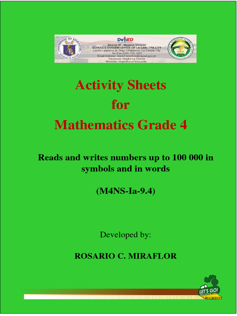 Mathematics Grade 4 - Activity Sheets - Read and Write Numbers | PDF