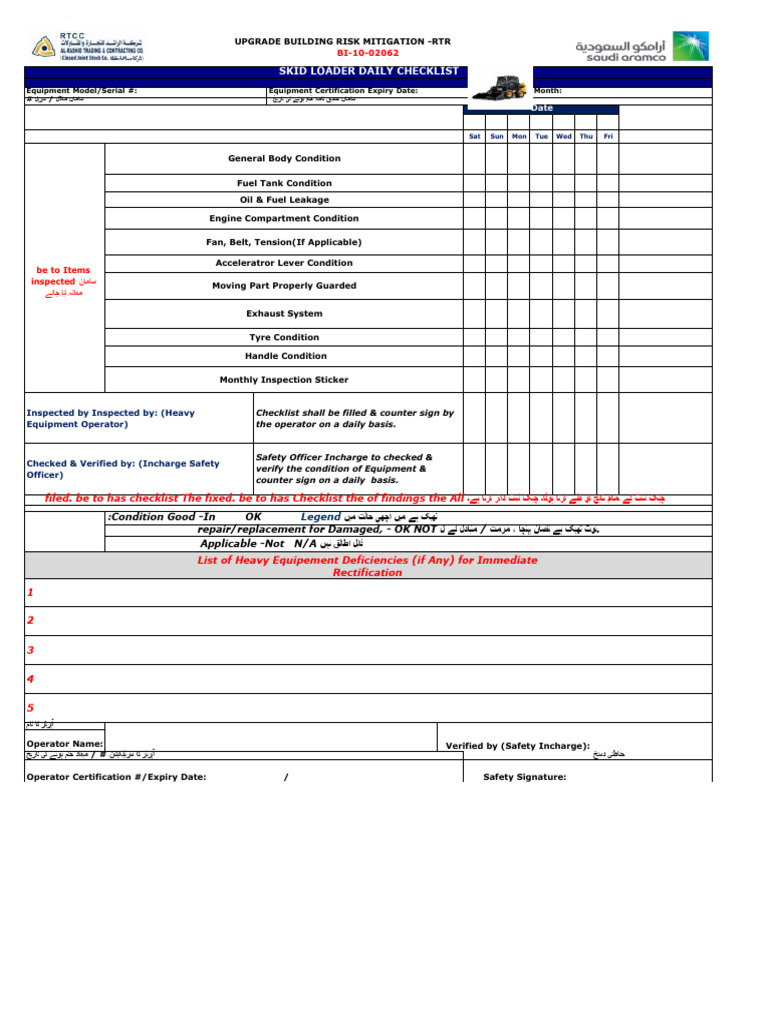 Roller Plate Compactor Inspection Checklist PDF Transport