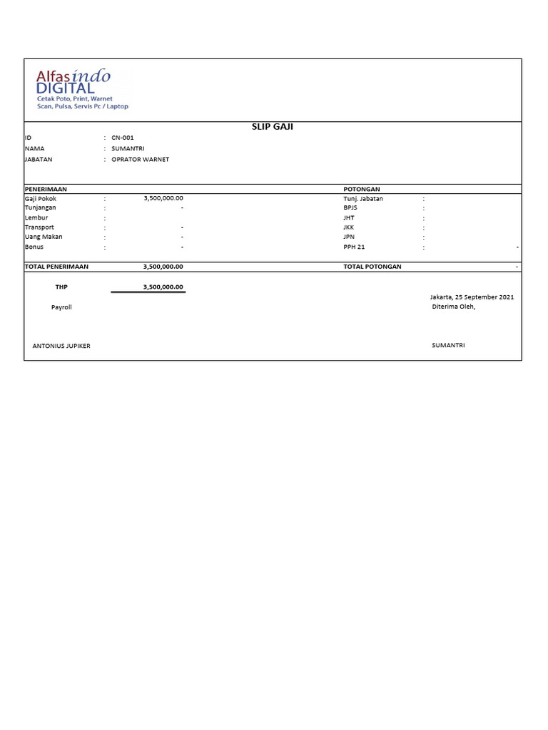 Slip Gaji Excel PDF
