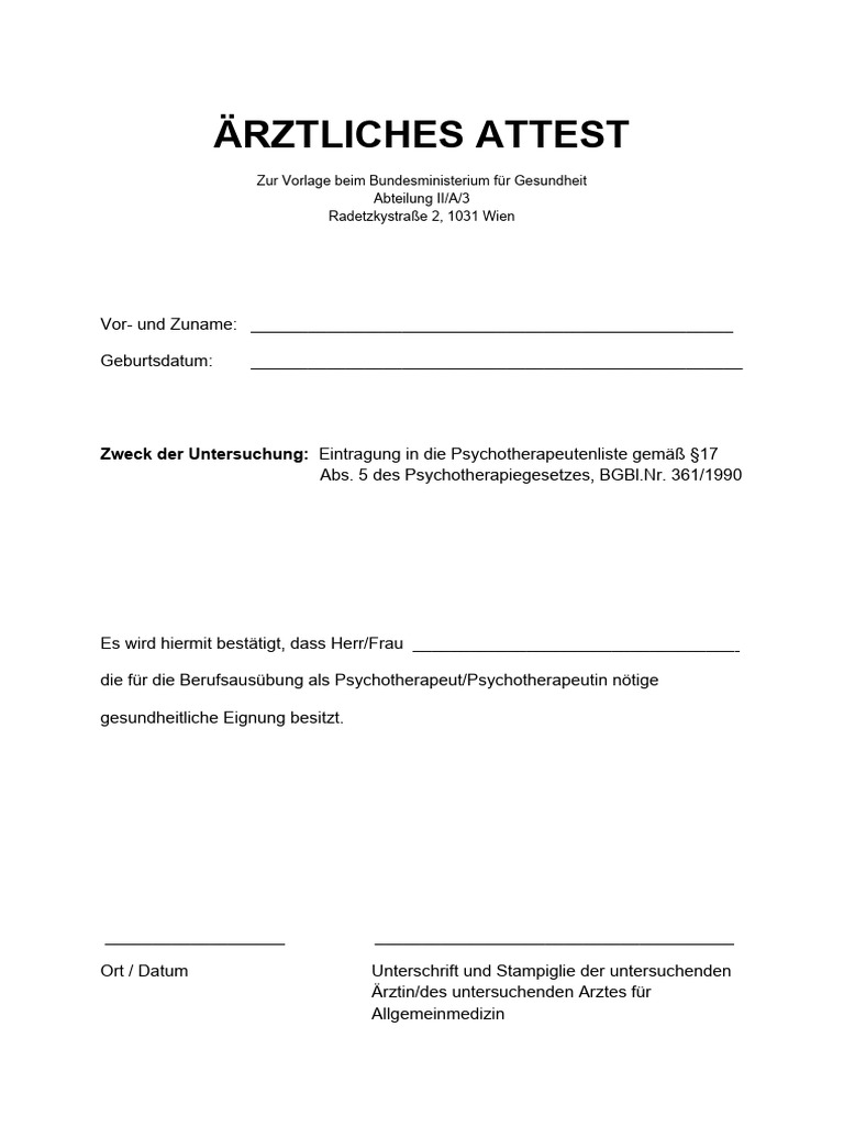Vorlage Aerztliches Attest PDF