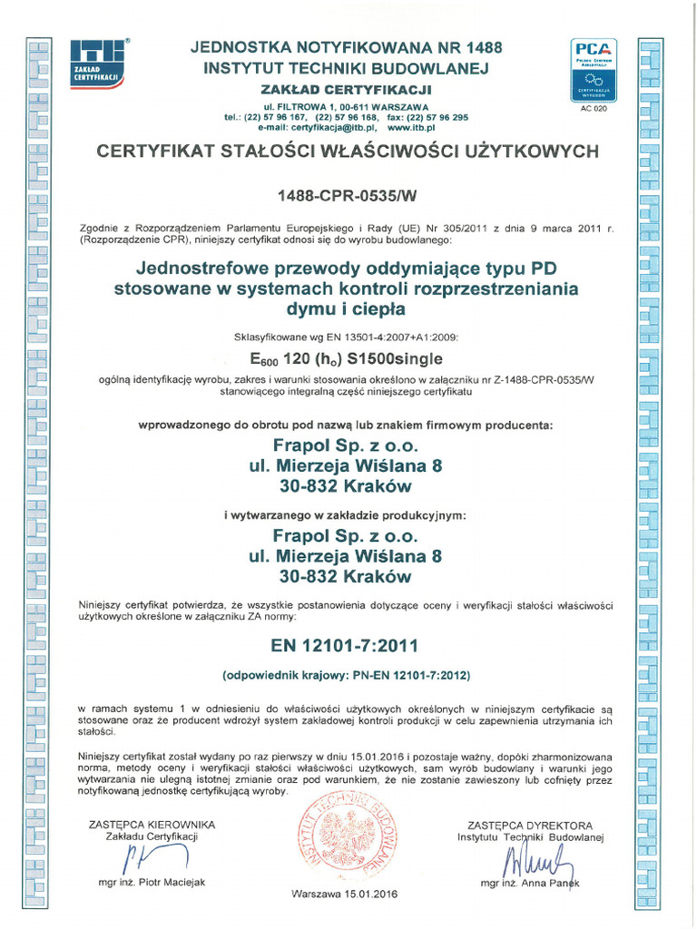 Certyfikat Przewody PD | PDF