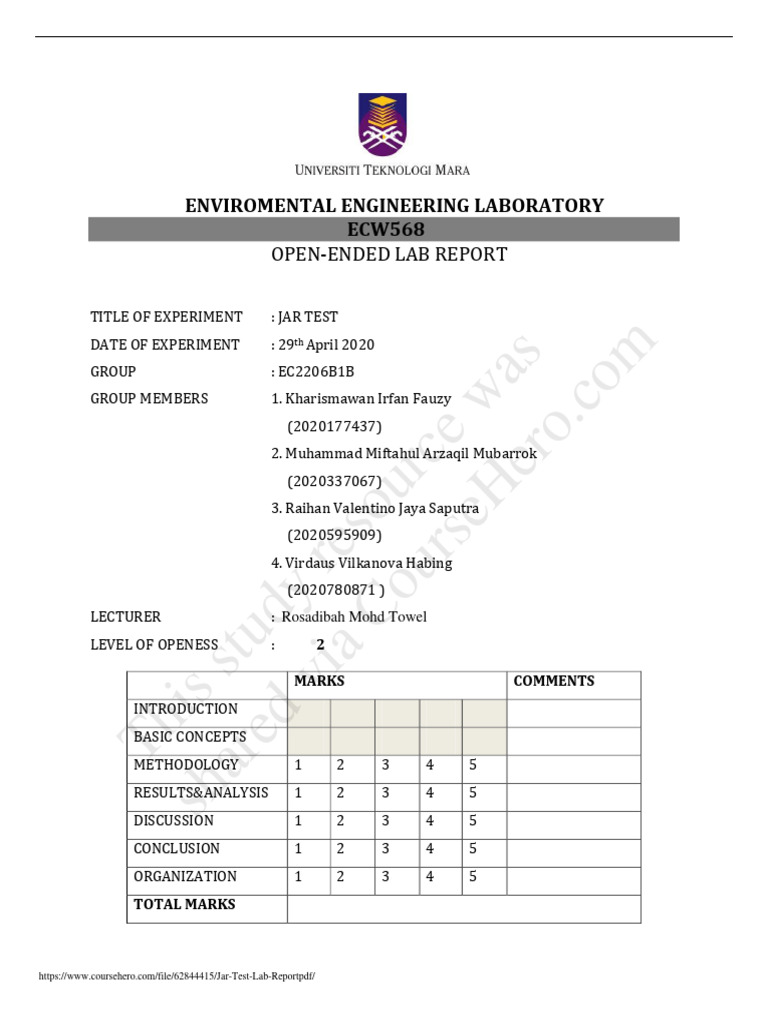 Jar Test Lab Report PDF PDF