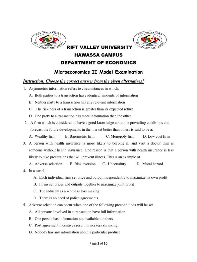 Microeconomics II Exam Questions | PDF | Oligopoly | Labour Economics