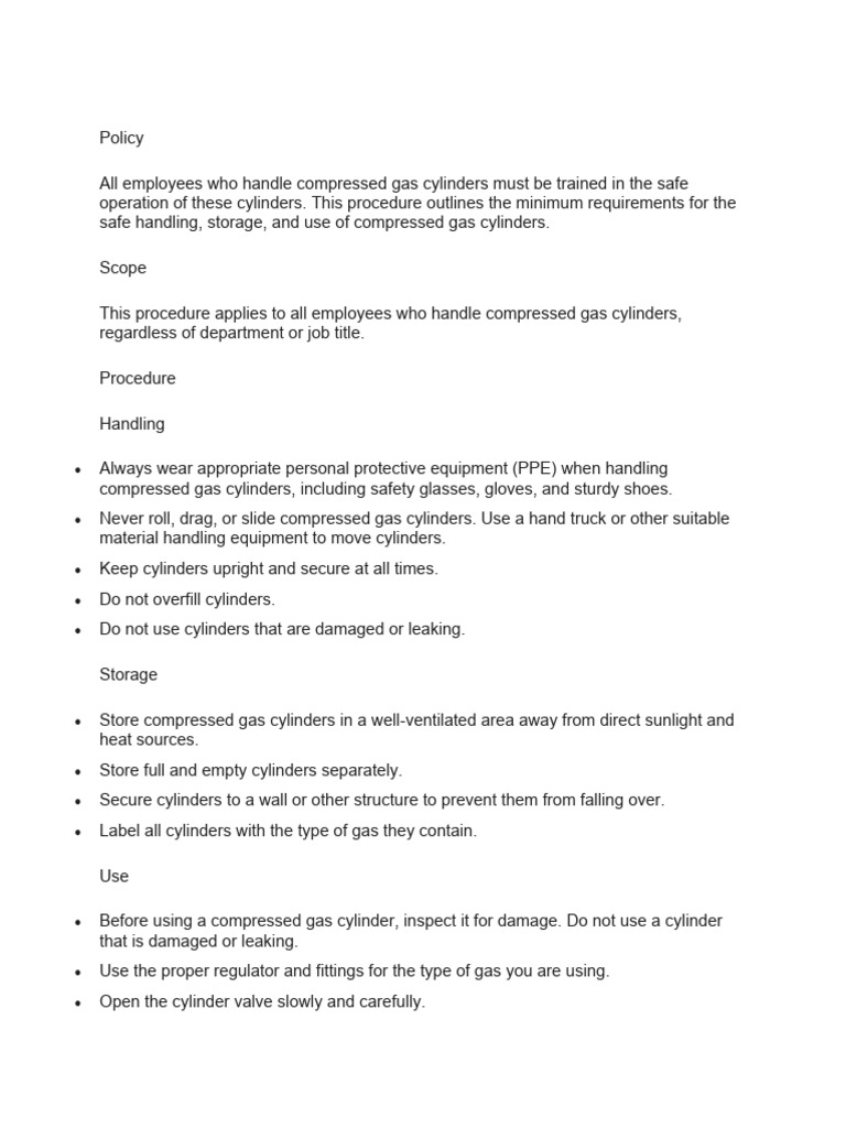 Policy and Procedure For Compressed Gas Cylinder PDF