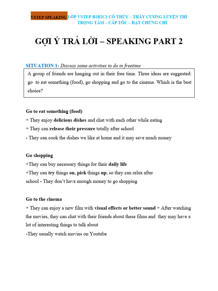 VSTEP Speaking Part 2 Sample Topics | PDF