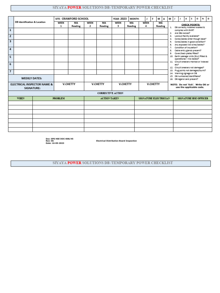 Electrical Distribution Board Checklist PDF
