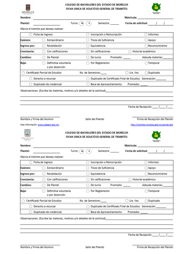 Ficha Única de Solicitud COBaEM | PDF