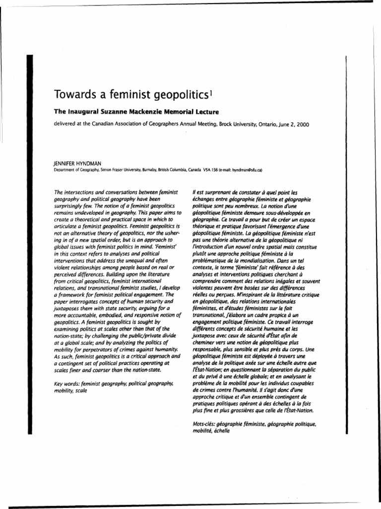 Exploring Feminist Geopolitics Framework | PDF | Gender Studies | Feminism