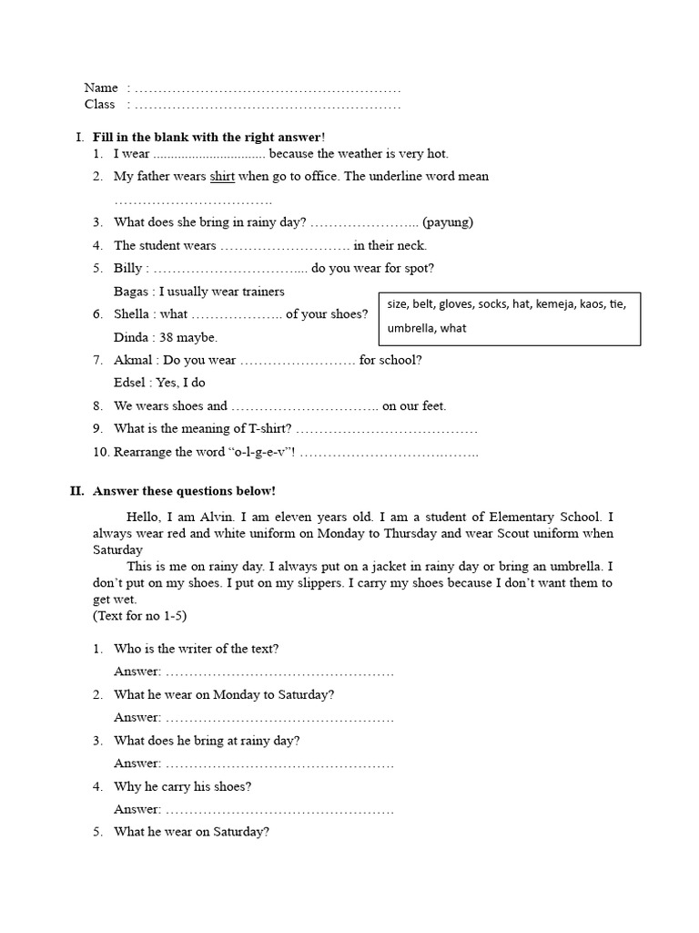 Soal Clothes Kelas 5 Pdf