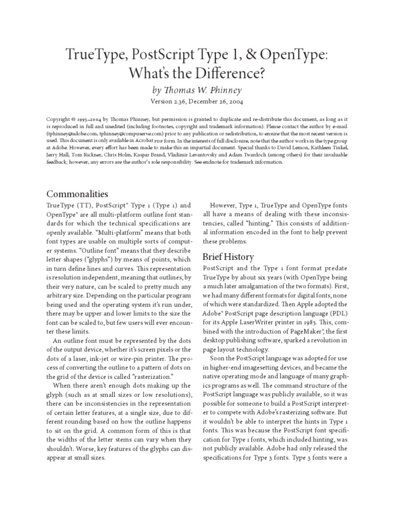 TrueType, PostScript Type 1, & OpenType What’s the Difference
