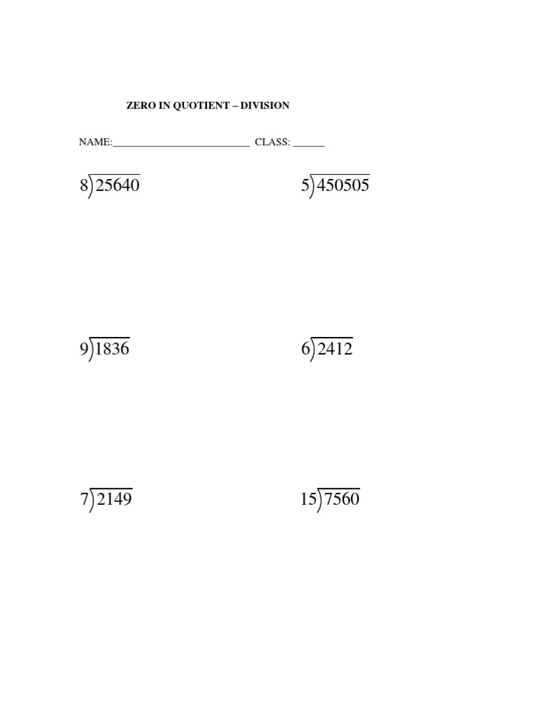 WorkSheet-Division - Zero in Quotient | PDF