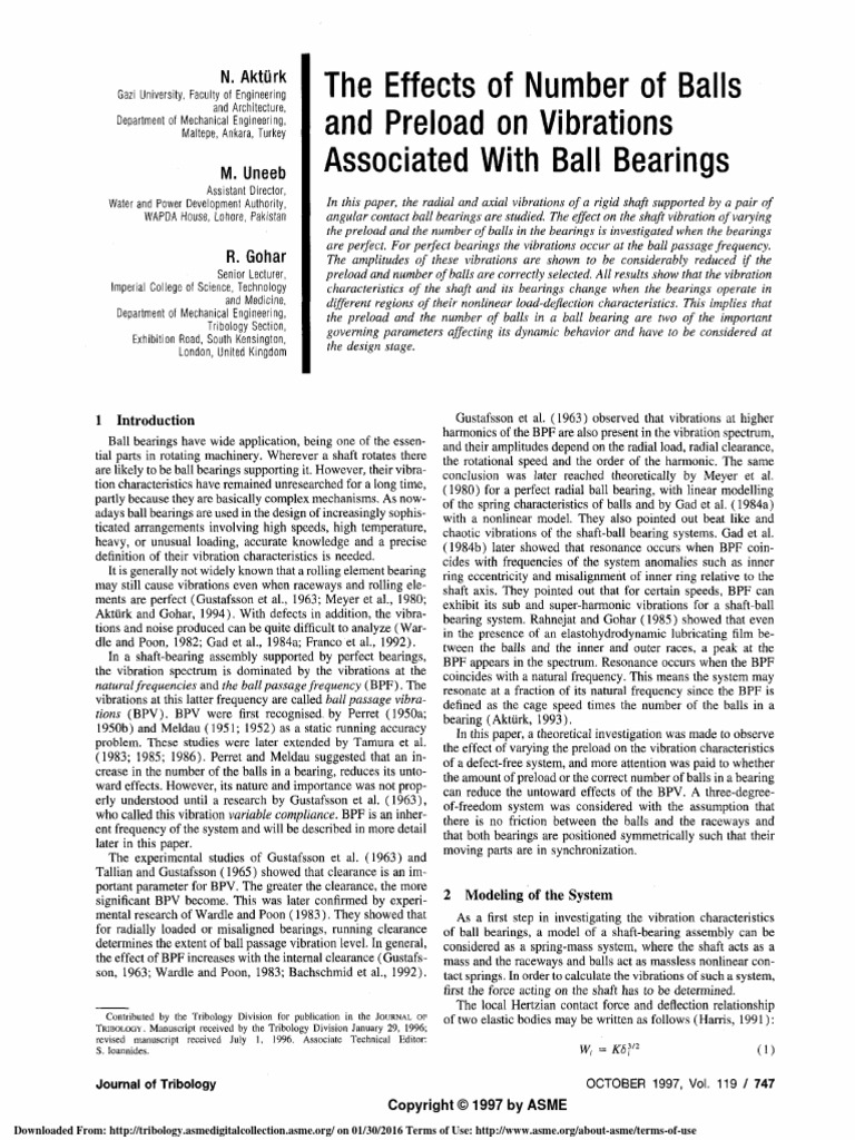 The Effects of Number of Balls and Preload On Vibrations Associated ...