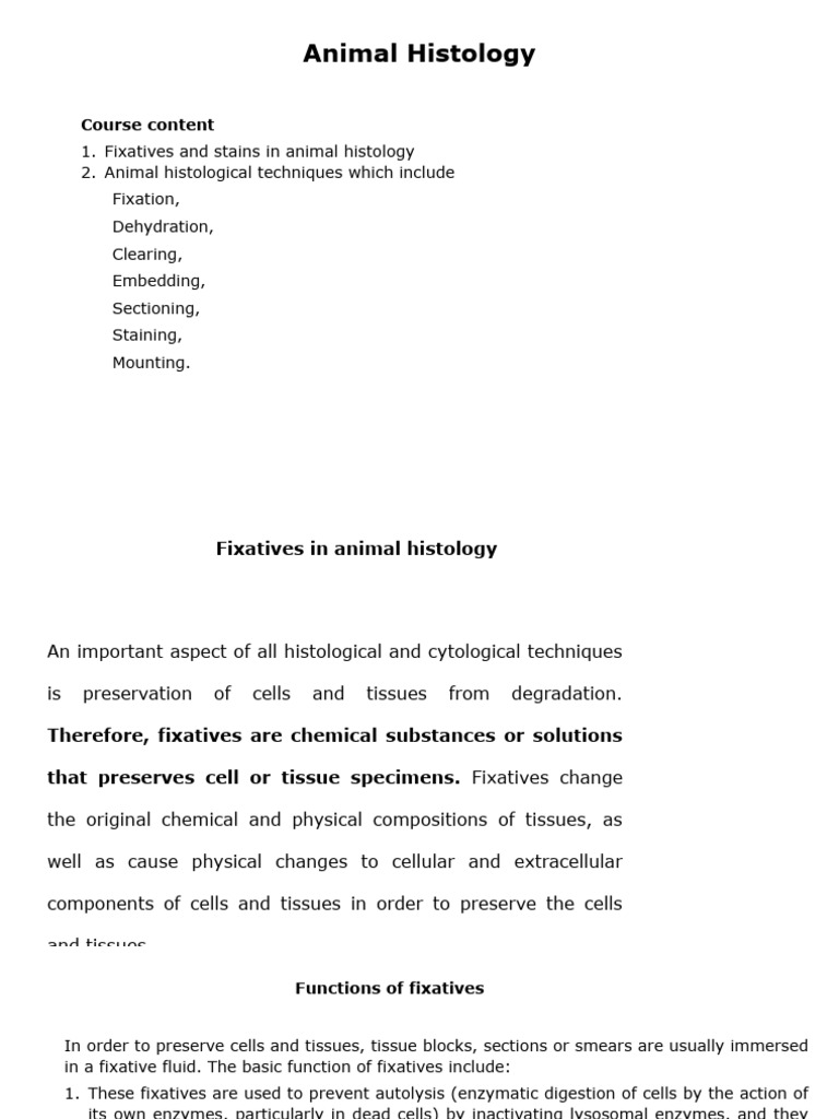 Animal Histology: Fixatives and Techniques | PDF | Fixation (Histology ...