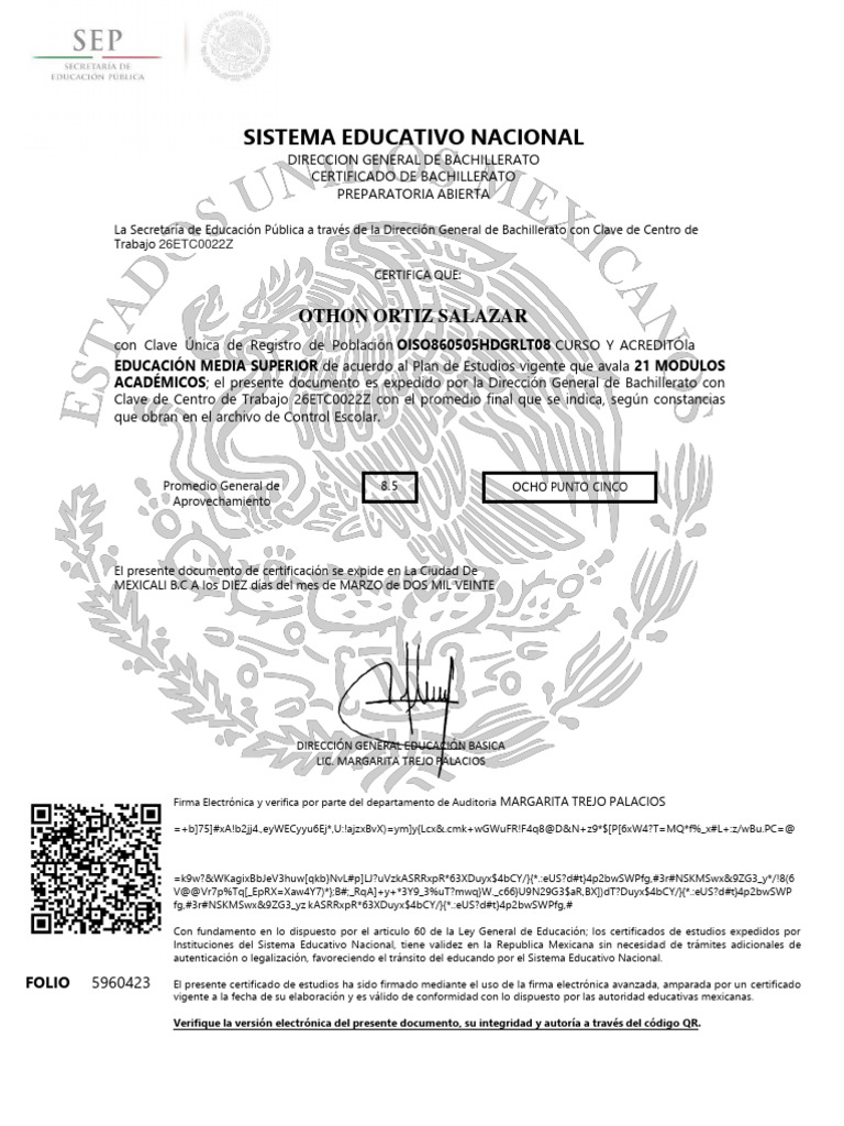 Certificado de Bachillerato SEP 2023 | PDF | México