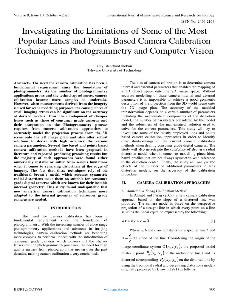 Camera Calibration Techniques in Photogrammetry | PDF | Computer Vision ...