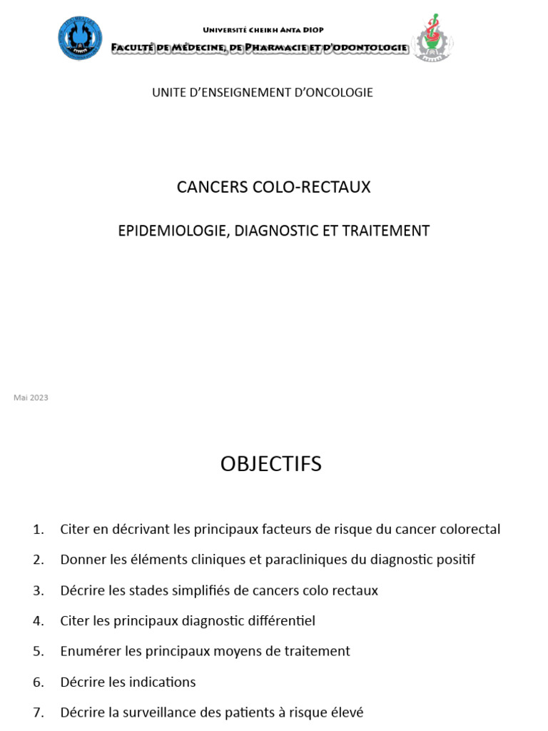 Cancer Colorectal : Épidémiologie et Traitement | PDF | Cancer du côlon ...