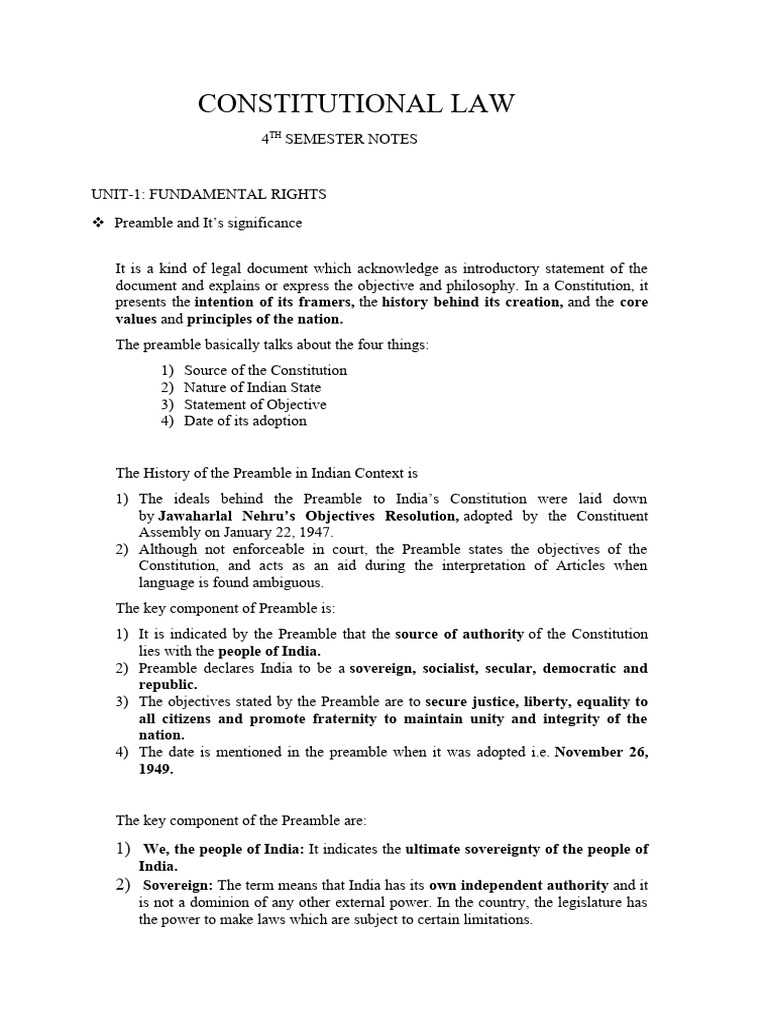 4th Sem Constitutional Law Notes Pdf Constitution Equal