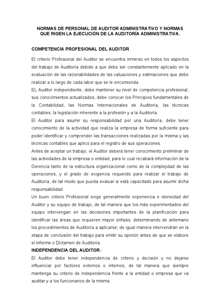Normas y Responsabilidades del Auditor | PDF | Contralor | Auditoría ...