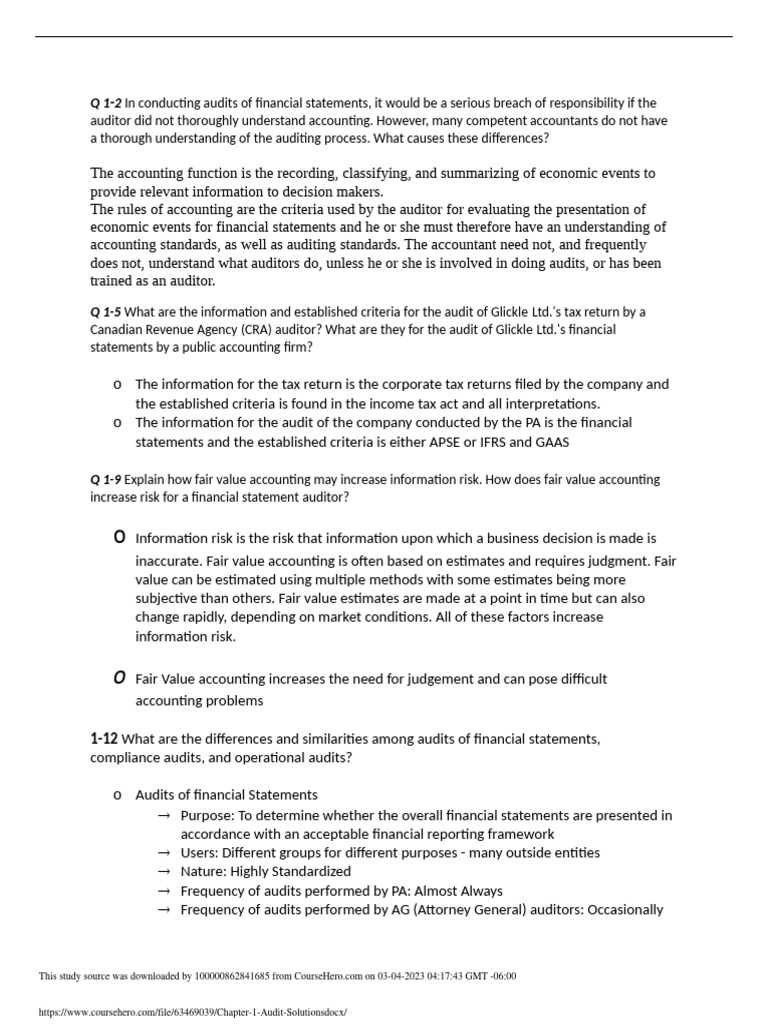 Chapter 1 Audit Solutions | PDF | Career & Growth | Finance & Money ...