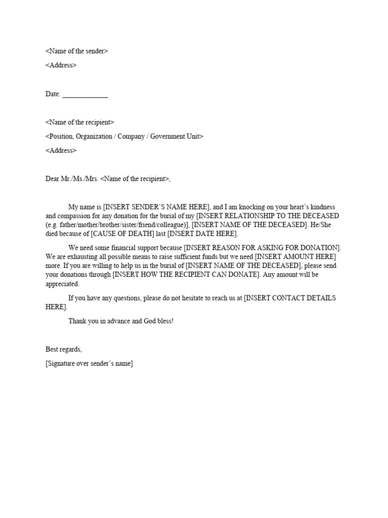 Solicitation Letter Sample Template For Funeral PDF
