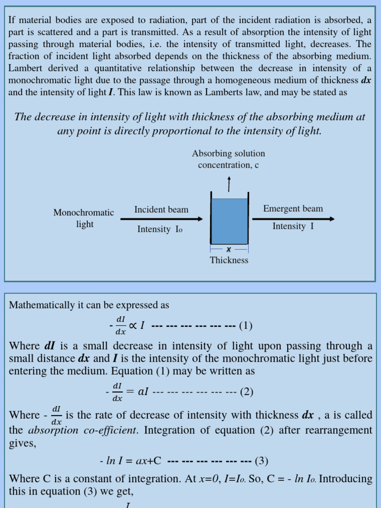 Beer Lamberts Law PDF Absorbance Intensity (Physics)