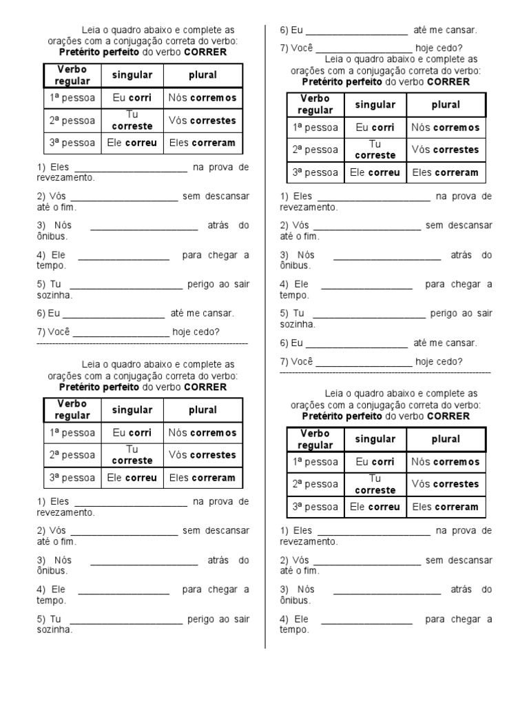 Conjugaçao de Verbo (Correr) Pretérito Perfeito Do Indicativo) PDF