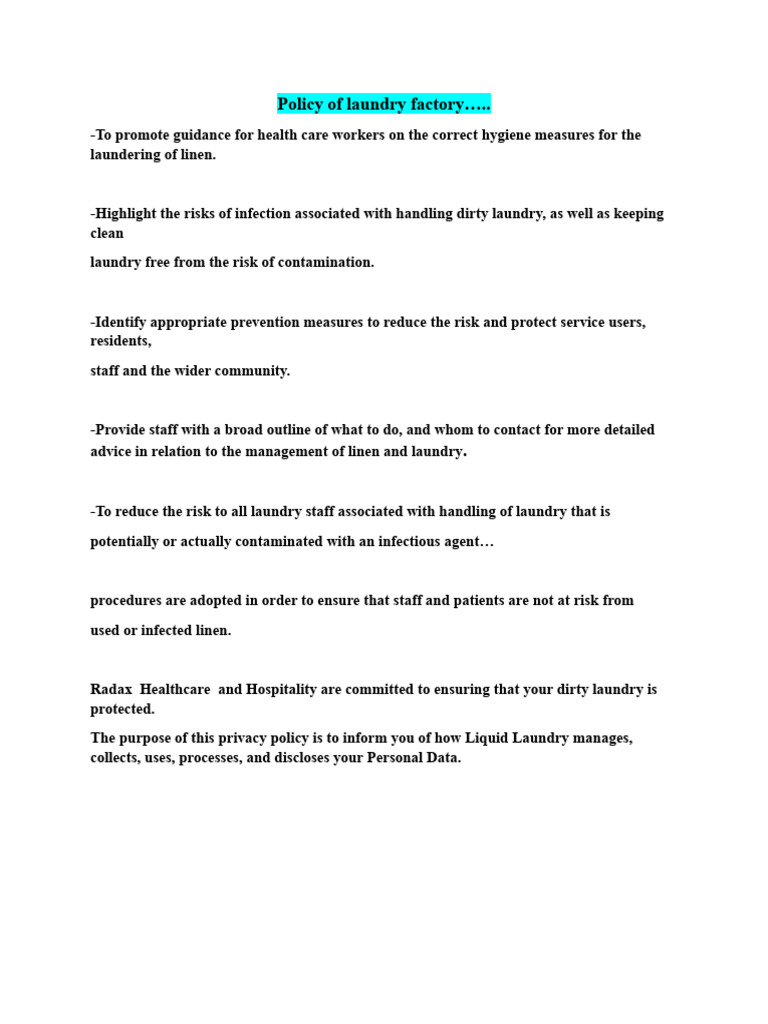 Laundry Policy for Healthcare Safety | PDF | Wellness