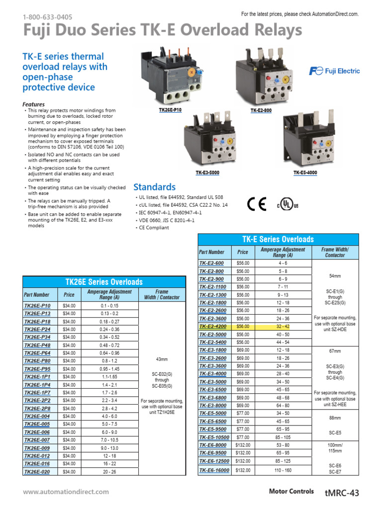 Fuji TK-E Overload Relay Selection Guide | PDF | Relay | Wire