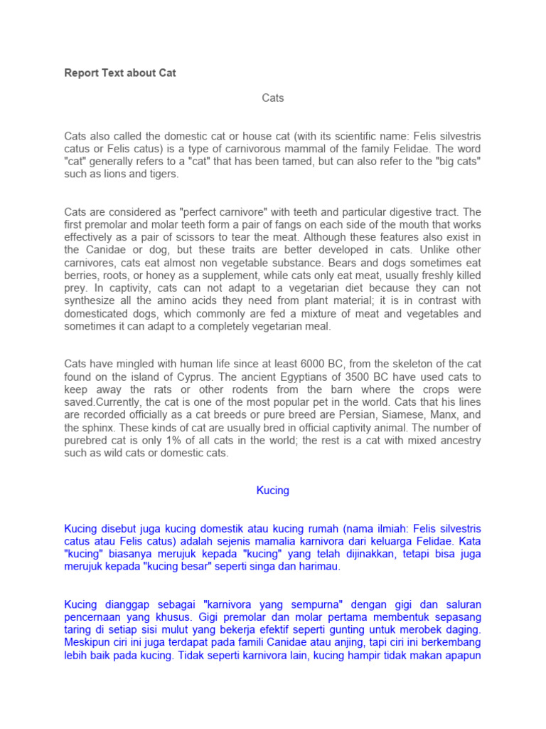 Report Text Beserta Terjemahannya | PDF | Cats | Laptop