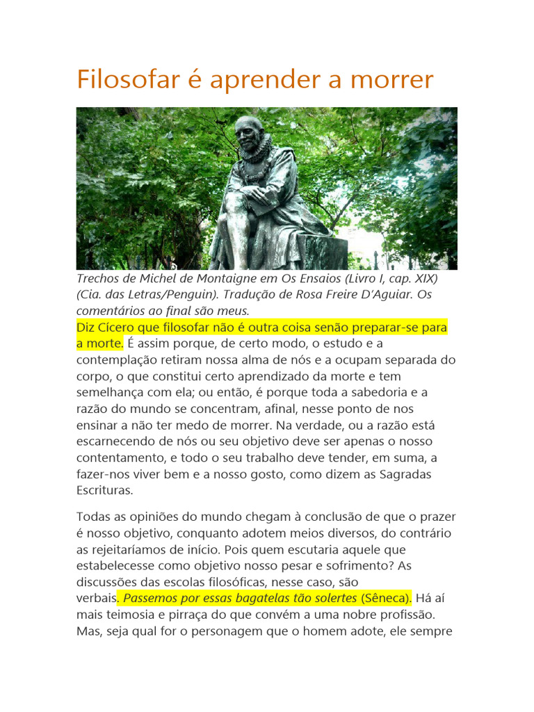 Filosofar e a Preparação para a Morte | PDF | Ensaios (Montaigne) | Morte
