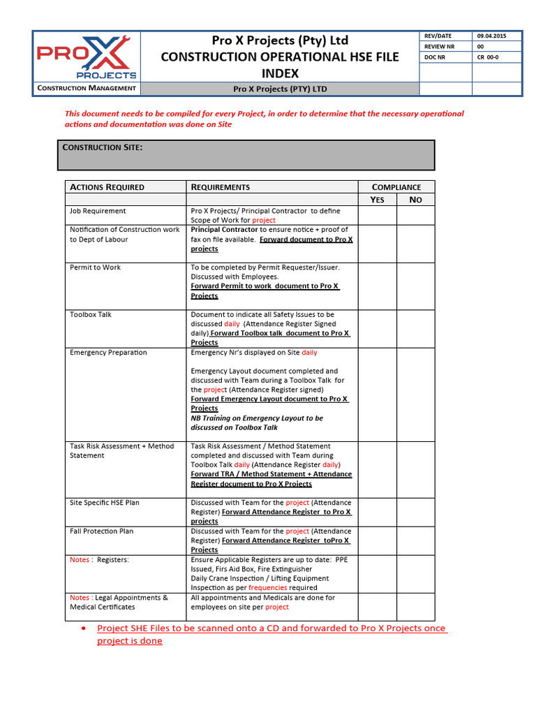 Construction Operational HSE File | PDF | Occupational Safety And ...