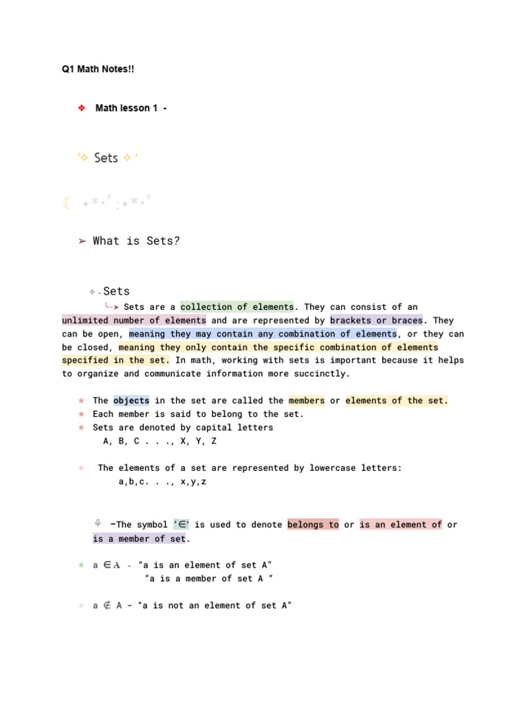 MATH Notes - Sets and Integers | PDF | Set (Mathematics) | Multiplication