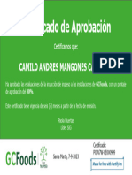 Certificate For CAMILO ANDRES MANGONES CAMARGO For Evaluación de Ingreso Contr...