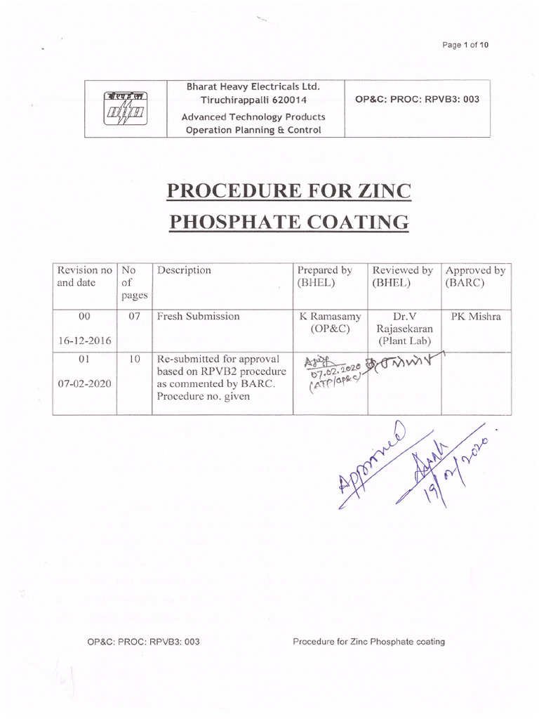 Procedure For Zinc Phosphate Coating 1604310254 | PDF
