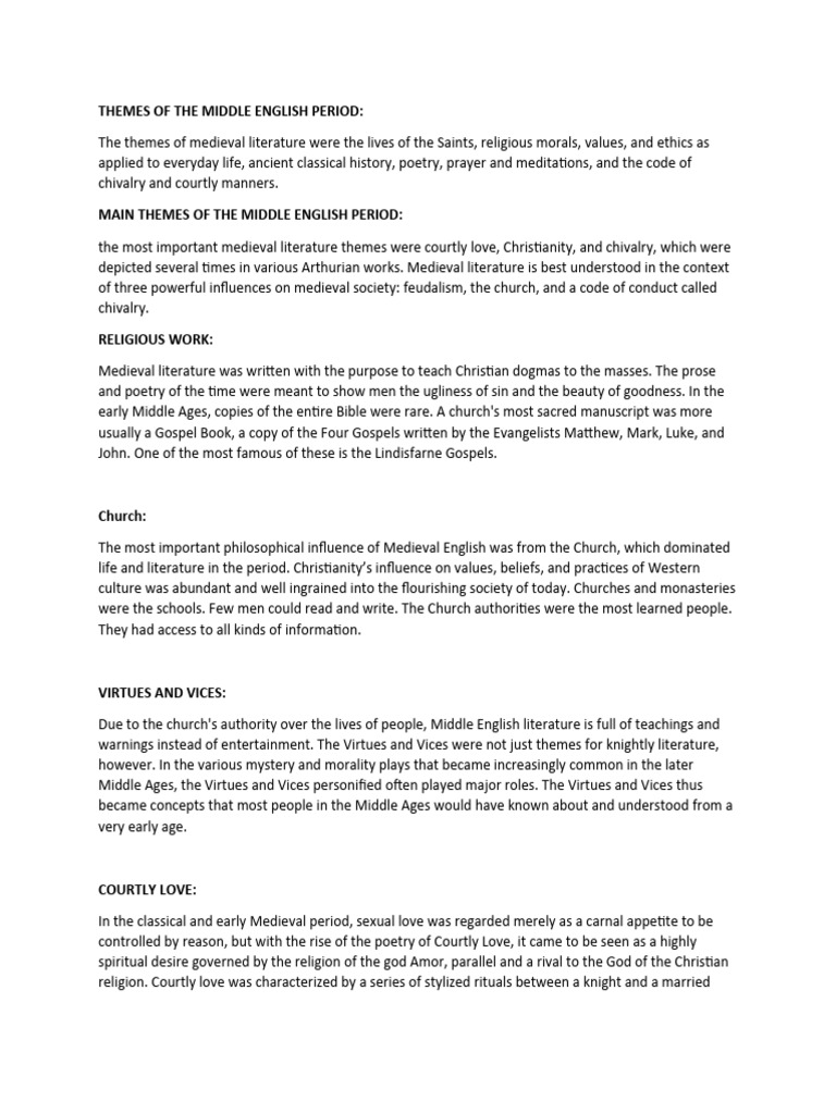 Themes in Middle English Literature | PDF | Chivalry | Knight