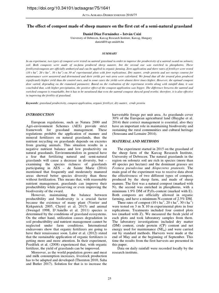 The Effect of Compost Made of Sheep Manure On The | PDF | Grassland ...