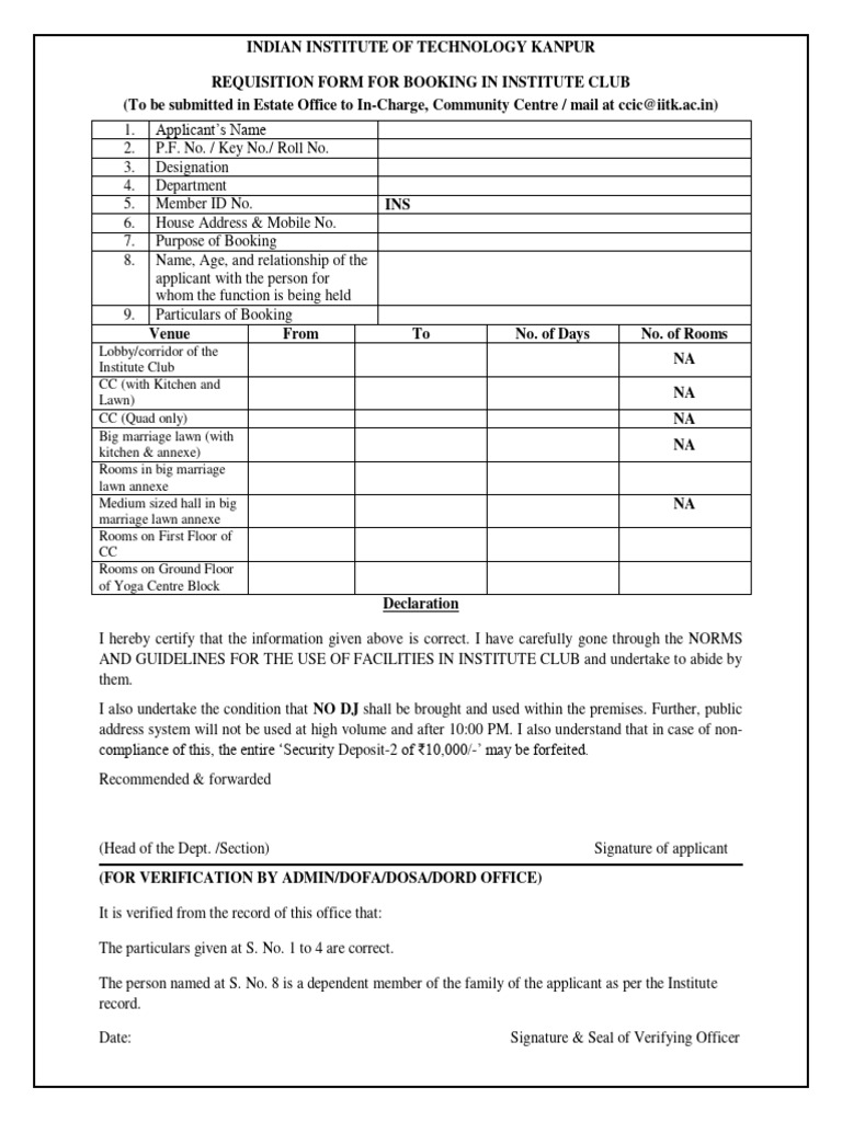 Community Centre BookingForm2022 PDF