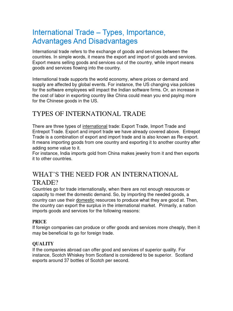 Types and Benefits of International Trade | PDF | Exports | Trade