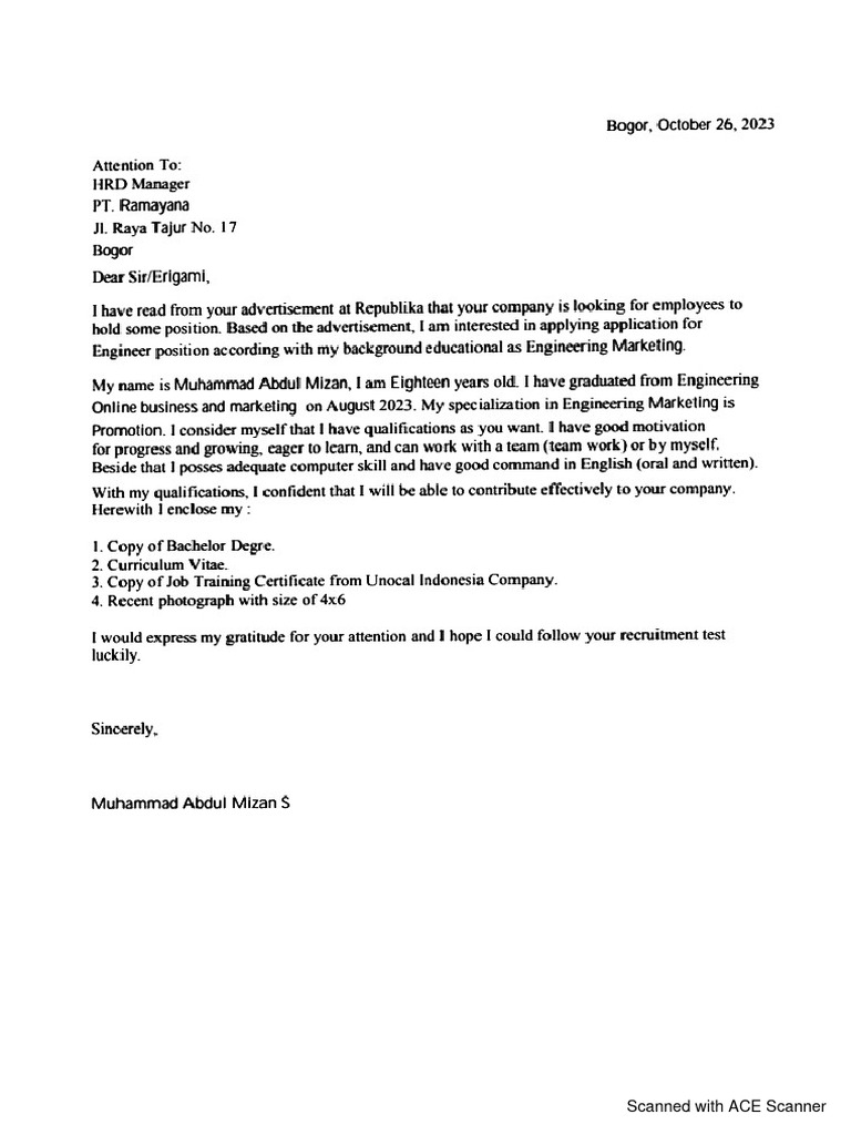 surat lamaran via email bahasa inggris