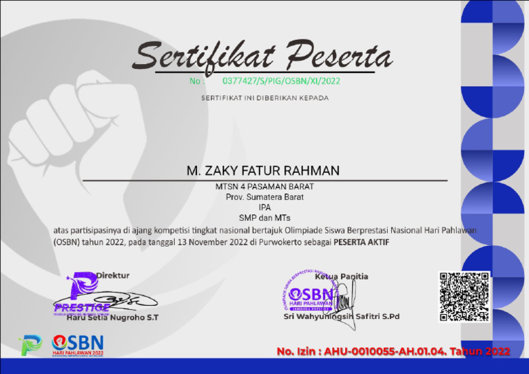 Sertifikat OSBN IPA 2022 | PDF