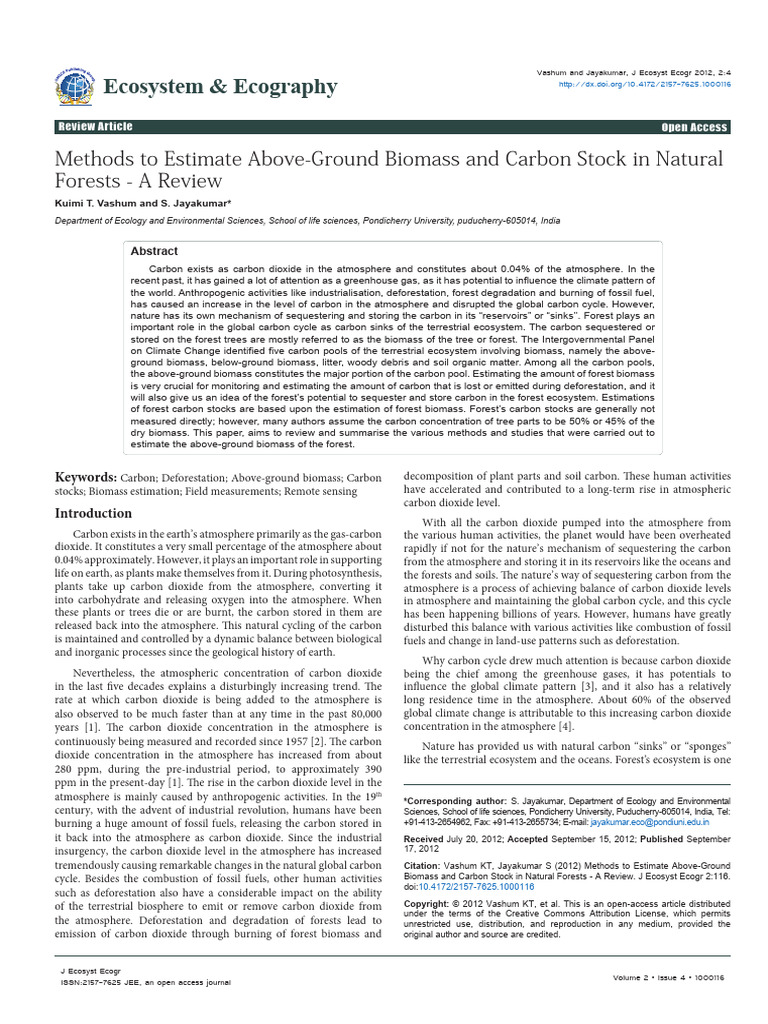 Methods To Estimate Above Ground Biomass | PDF | Carbon Cycle | Carbon ...