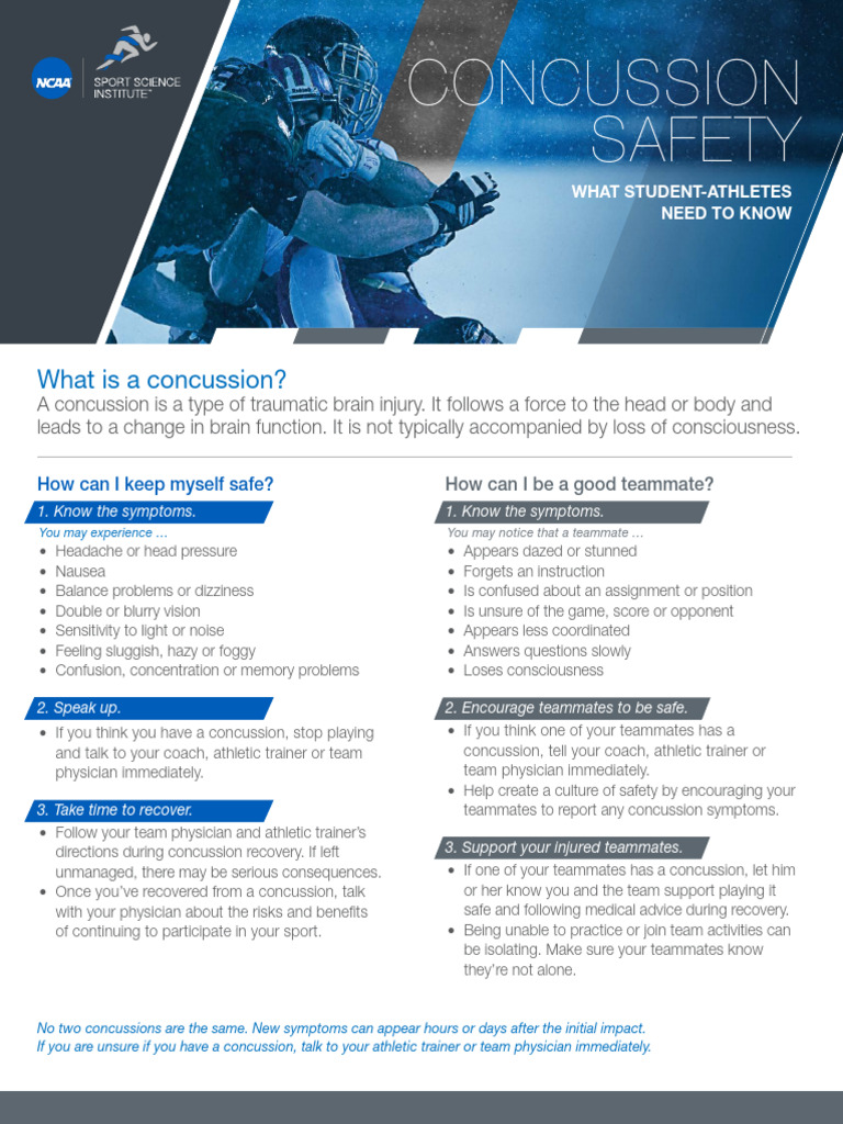 NCAA Concussion Fact Sheet PDF Concussion Neurological Disorders