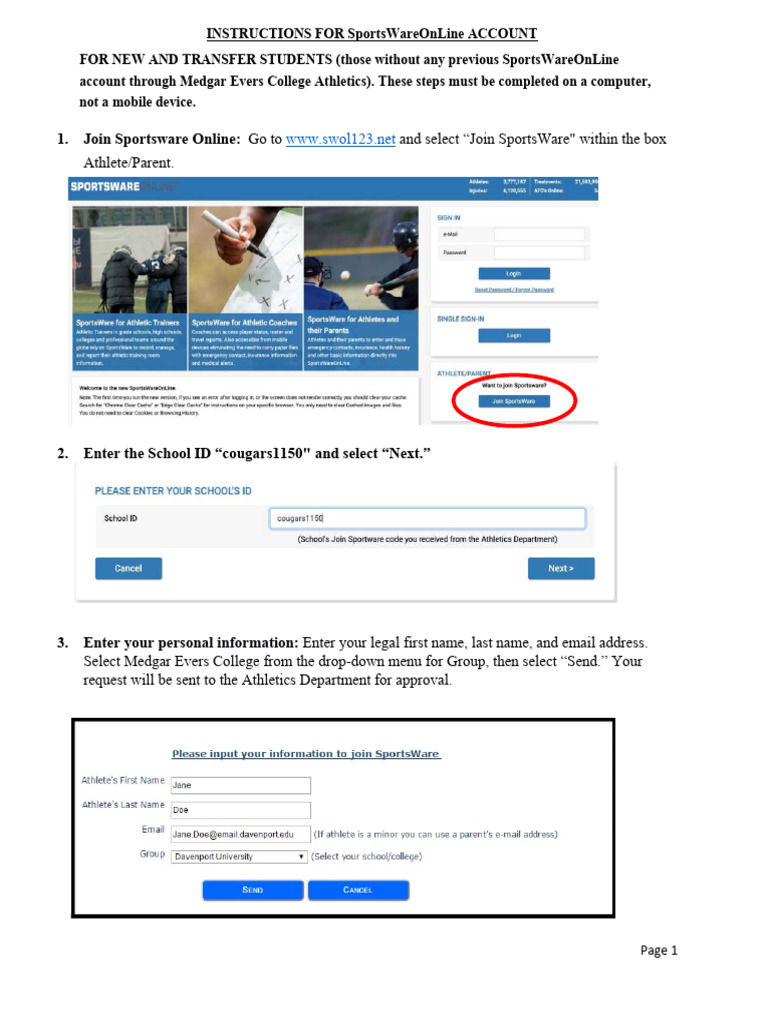 SportsWare Online Account Setup Guide | PDF | Login | Password
