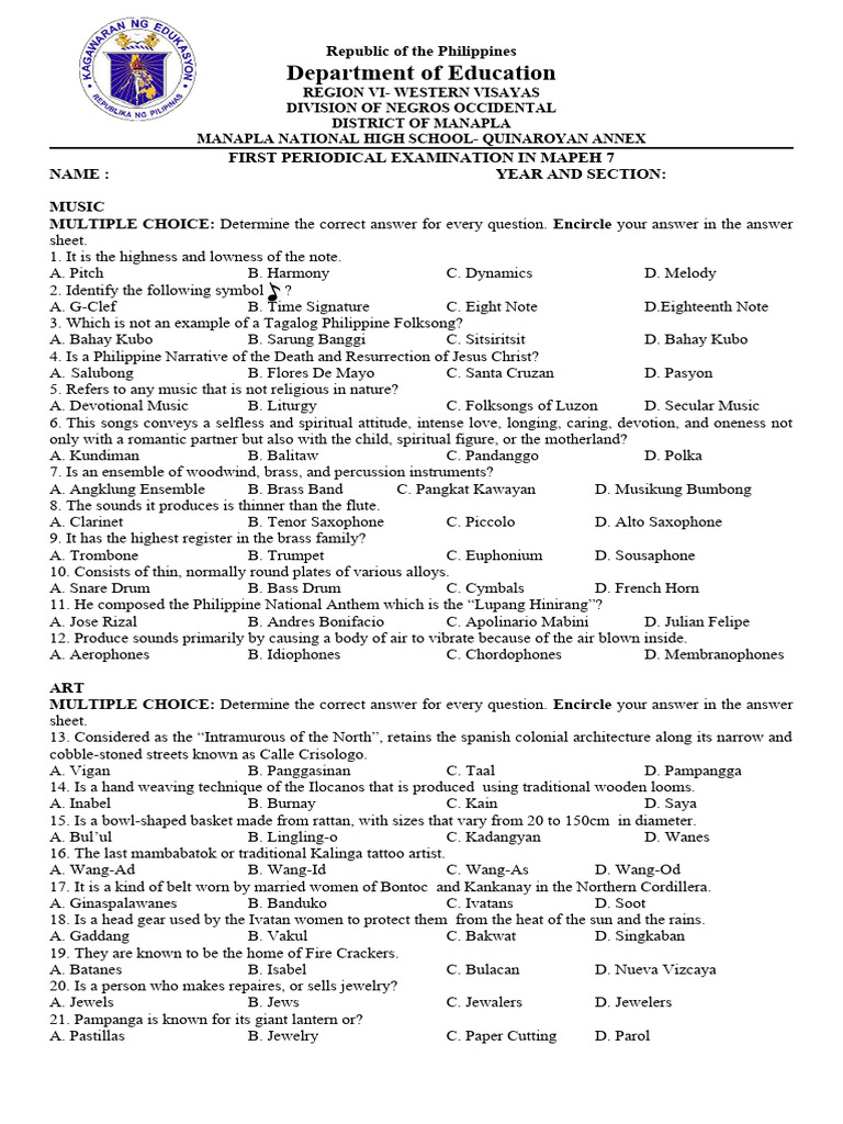 Q1 G7 Periodical Exam PDF Developmental Psychology Brass Instruments